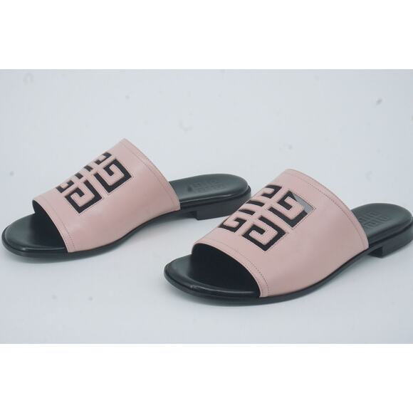 Givenchy 4G Pink Black Logo Flat Mule Slide Sandals SZ 36.5 NIB $825 - Picture 4 of 12
